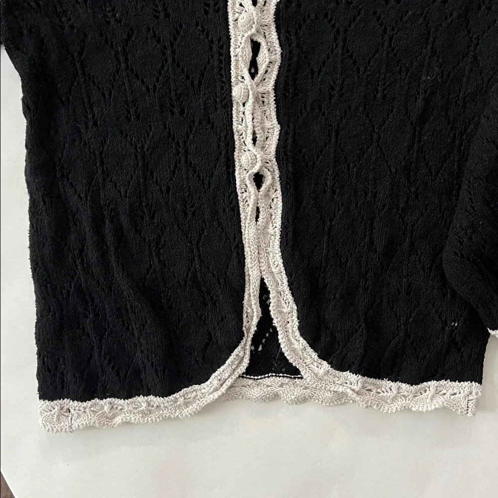 Free People Adelene Cardigan - Black Linen Blend Knit Large $128